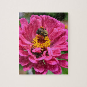 Puzzle Flor rosa y abeja de burbujas