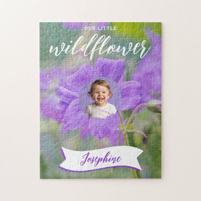 Puzzle Flor Silvestre Morada Personalizada Con Foto y Nom (Vertical)