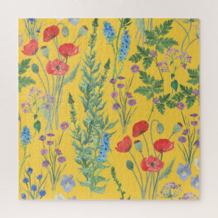 Puzzle Flor silvestre: Pintura de color de agua sin foco.