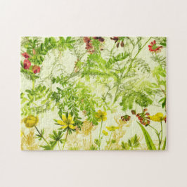 Puzzle Flor silvestre vintage verde de madera