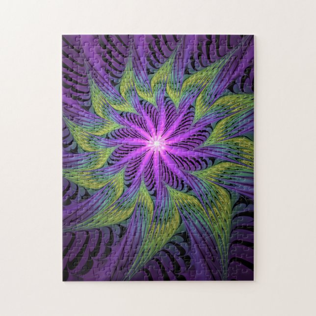 Puzzle Flor verde morada arte contemporáneo abstracto fra (Vertical)