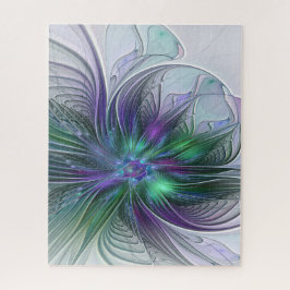 Puzzle Flor verde morada Moderna Resumen arte fractal