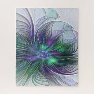 Puzzle Flor verde morada Moderna Resumen arte fractal