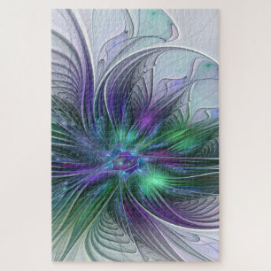 Puzzle Flor verde morada Moderna Resumen arte fractal
