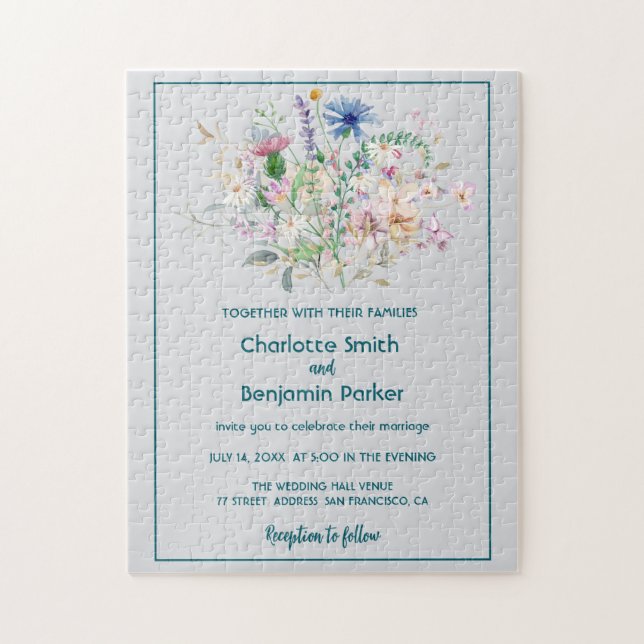 Puzzle Flora de flores silvestres acuarelas simples boda (Vertical)