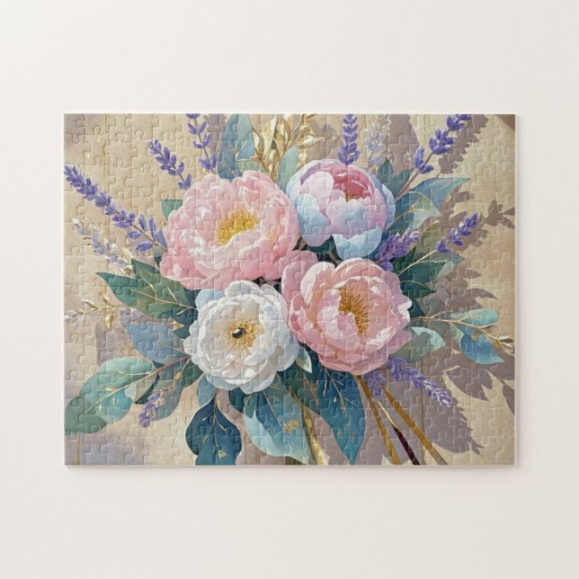 Puzzle Floral Bouquet peonies lavender (Horizontal)