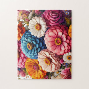 Puzzle Floral colorida/zinnia de primavera/Rosa