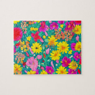 Puzzle Floral con flores coloridas acuarela