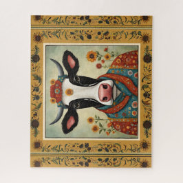 Puzzle Floral de arte popular de vaca