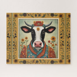 Puzzle Floral de arte popular de vaca