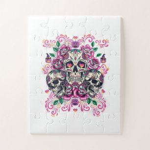 Puzzle Floral de calavera, acuarela de esqueleto rosa, Ha