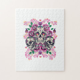 Puzzle Floral de calavera, acuarela de esqueleto rosa, Ha