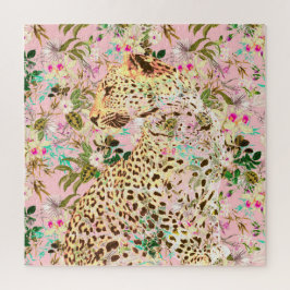 Puzzle Floral de leopardo tropical hawaiano