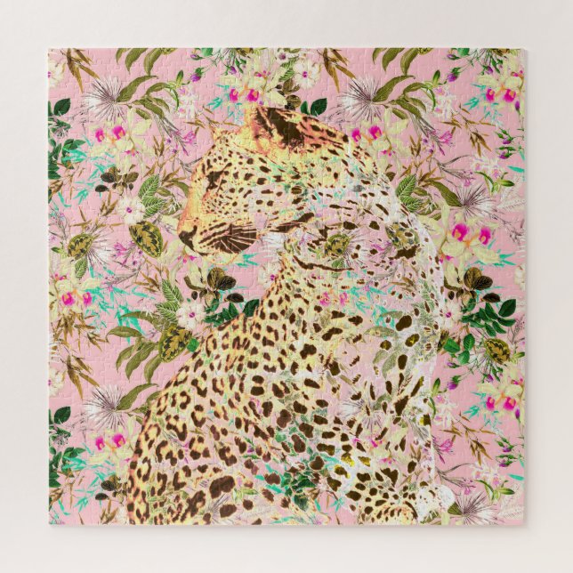 Puzzle Floral de leopardo tropical hawaiano (Vertical)