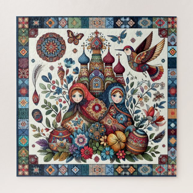 Puzzle Floral de Moda del folklore ruso Matryoshka Boho (Vertical)