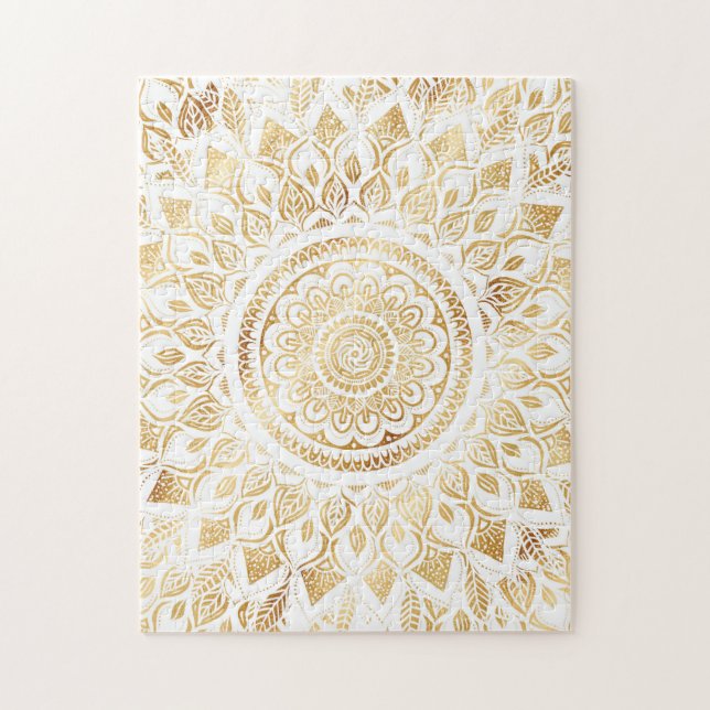 Puzzle Floral de oro blanco de Girly Mandala (Vertical)