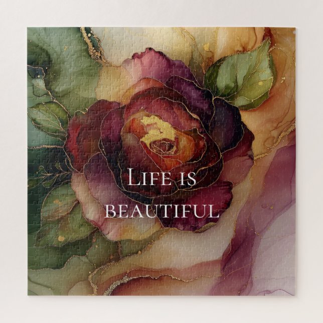 Puzzle Floral de oro romano rojo borgoña Rosa (Vertical)