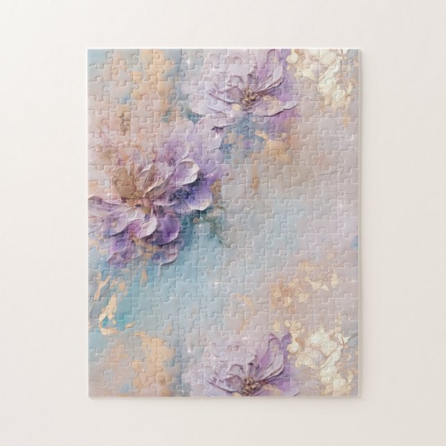 Puzzle Floral de oro y azul púrpura femenino (Vertical)