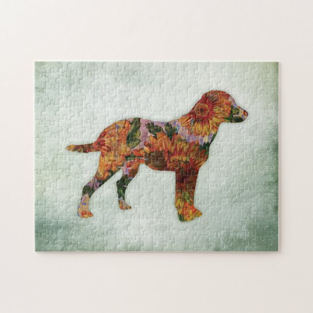 Puzzle Floral De Perro De Labrador Sobre Verde (Horizontal)