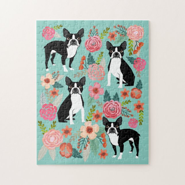 Puzzle Floral de perros del Boston Terrier (Vertical)