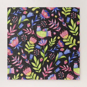 Puzzle Floral de primavera: Patrón de color agua sin foco