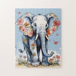 Puzzle Floral Elephant Watercolor con flores silvestres