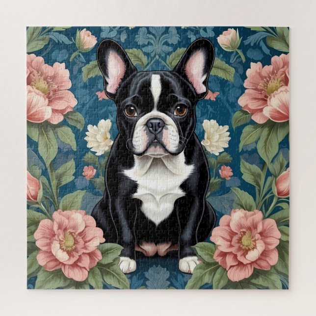 Puzzle Floral inspirada en el Bulldog francés William Mor (Vertical)