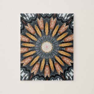 Puzzle Floral Kaleidoscope Art Mosaic Naranja Blanco Negr