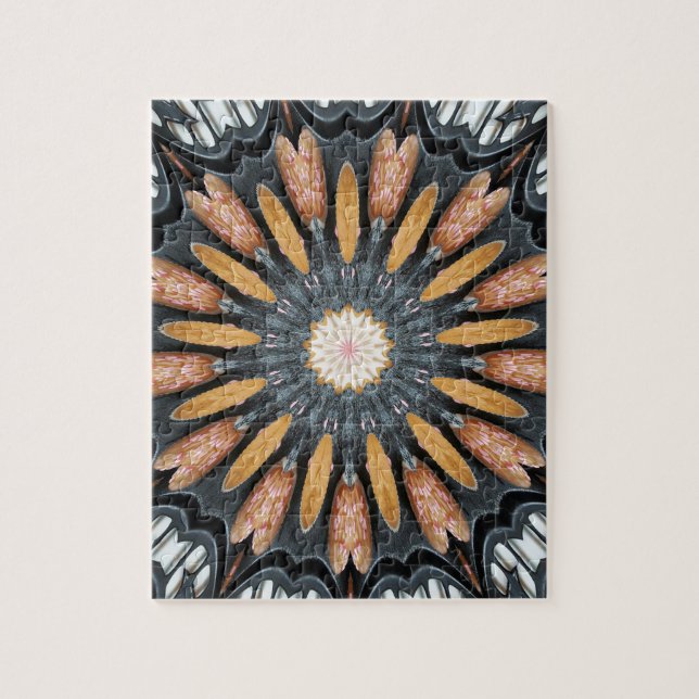 Puzzle Floral Kaleidoscope Art Mosaic Naranja Blanco Negr (Vertical)