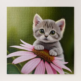 Puzzle Floral lindo gato gris
