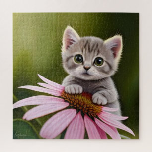 Puzzle Floral lindo gato gris