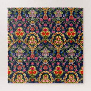 Puzzle Floral mogol étnica: patrón sin foco azul