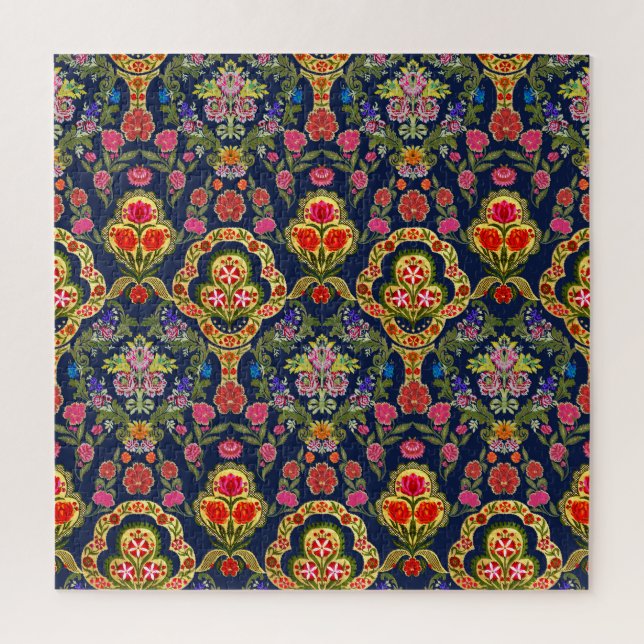 Puzzle Floral mogol étnica: patrón sin foco azul (Vertical)
