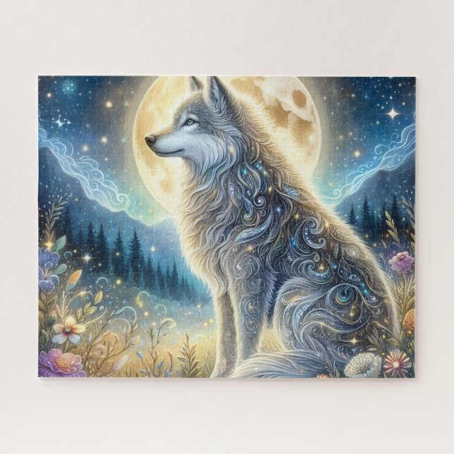 Puzzle Floral Moon Wolf Moon (Horizontal)