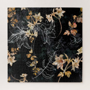 Puzzle Floral Oscura: Pintado Seamless de acuarela.