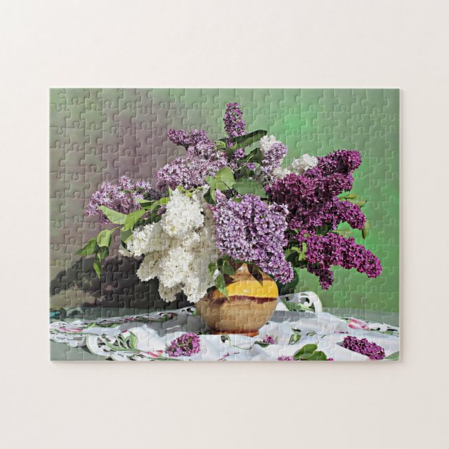 Puzzle Floral Purple and White Lilacs Bouquet Photo (Horizontal)