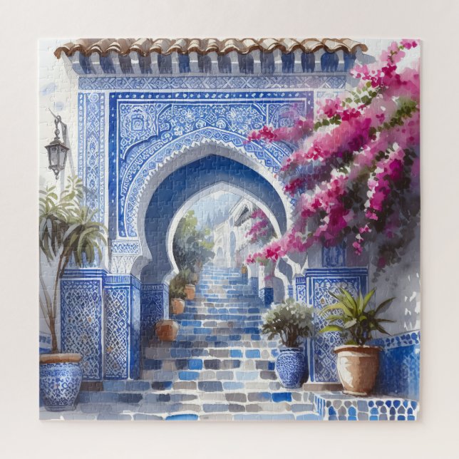 Puzzle Floral rosa Bougainvillea Marruecos Azulejos azule (Vertical)