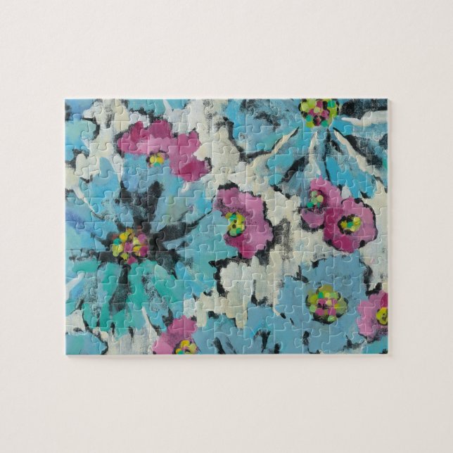 Puzzle Floral rosado y azul gráfico (Horizontal)