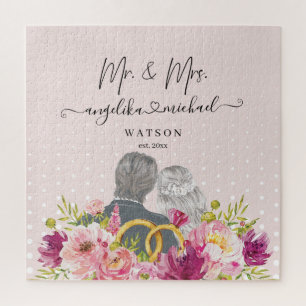 Puzzle Floral Rubor Peonies Trendy Script Mr. y Mrs.