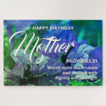 Puzzle Floral Scene 20"x30" HAPPY BIRTHDAY MOTHER Custom<br><div class="desc">Stylish floral 1014-piece HAPPY BIRTHDAY MOTHER JIGSAW PUZZLE designed with a beautiful scene of nature, showing blue and green colored flowers and an extract based on Proverbs 31. The text is CUSTOMIZABLE so you can tailor to suit your own needs, eg. family member or a name, and a personal message...</div>