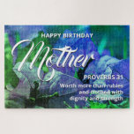 Puzzle Floral Scene 20"x30" HAPPY BIRTHDAY MOTHER Custom<br><div class="desc">Stylish floral 1014-piece HAPPY BIRTHDAY MOTHER JIGSAW PUZZLE designed with a beautiful scene of nature, showing blue and green colored flowers and an extract based on Proverbs 31. The text is CUSTOMIZABLE so you can tailor to suit your own needs, eg. family member or a name, and a personal message...</div>