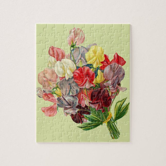 Puzzle Floral Sweet Peas Rosa Rojo Amarillo Gris Bouquet (Vertical)