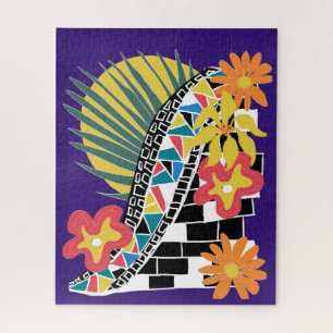 Puzzle Floral Tropical Audaz Mosaico Negro Blanco sobre Í