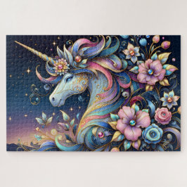 Puzzle Floral Unicorn Night Fantasy