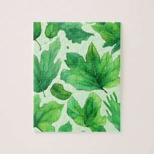 Puzzle Floral Verde Con Hojas De Acuarela