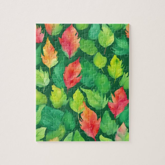 Puzzle Floral verde con hojas de otoño (Vertical)