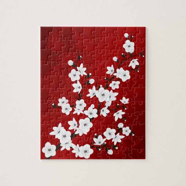 Puzzle Florales En Flores De Cerezo Rojo Y Blanco (Vertical)