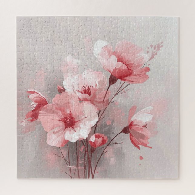 Puzzle Florales Rosa, Blanco y Gris (Vertical)