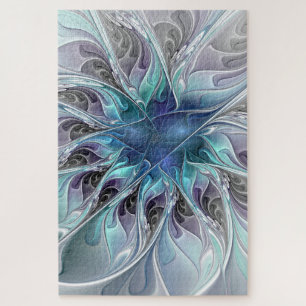 Puzzle Florecer Abstracto Moderno Floral Fractal Con Azul