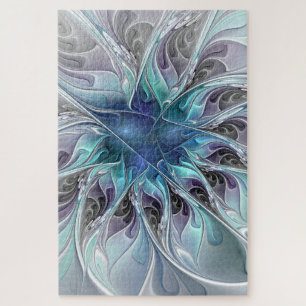 Puzzle Florecer Abstracto Moderno Floral Fractal Con Azul
